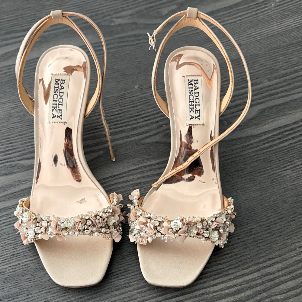 Badgley Mischka Rose Gold Embellished Ankle-Strap Sandals